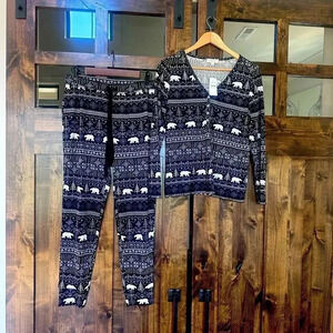 LOFT Polar Bear Henley Pajama Set Size Small Polar Bears